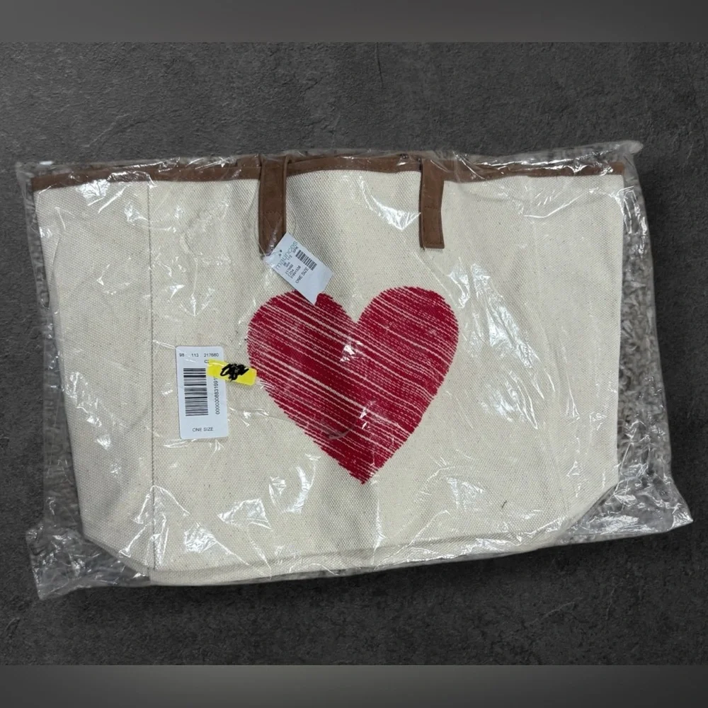 NWT Canvas Tote Bag with Red Heart Design